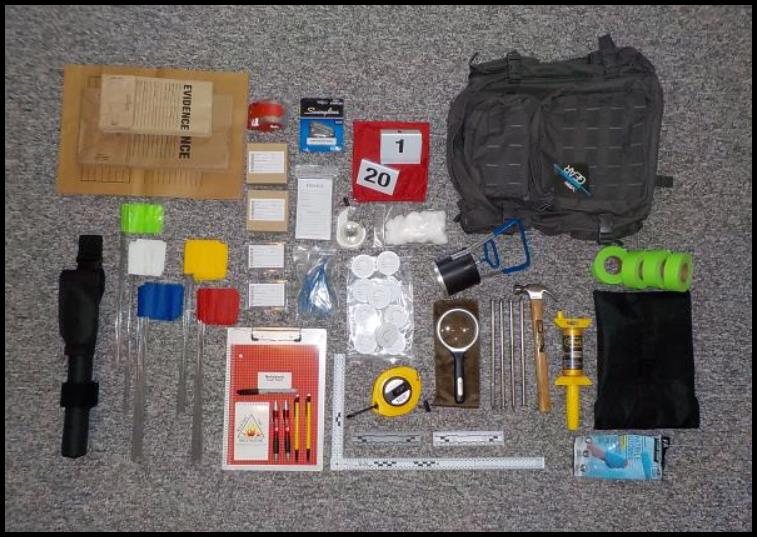 Deaton Investigations, LLC Wildland Fire Investigation Backpack Investigation Kit.
Photo (c) 2014 D. Deaton